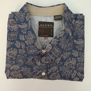 Roper Shirt Mens 2XL Blue Paisley Long Sleeve Pearl Snap Western‎ Rodeo Cowboy
